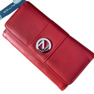NAUTICA NWT WALLET Red Money Manager Trifold ID SAFE RFID ZIPPERED 16 Slots